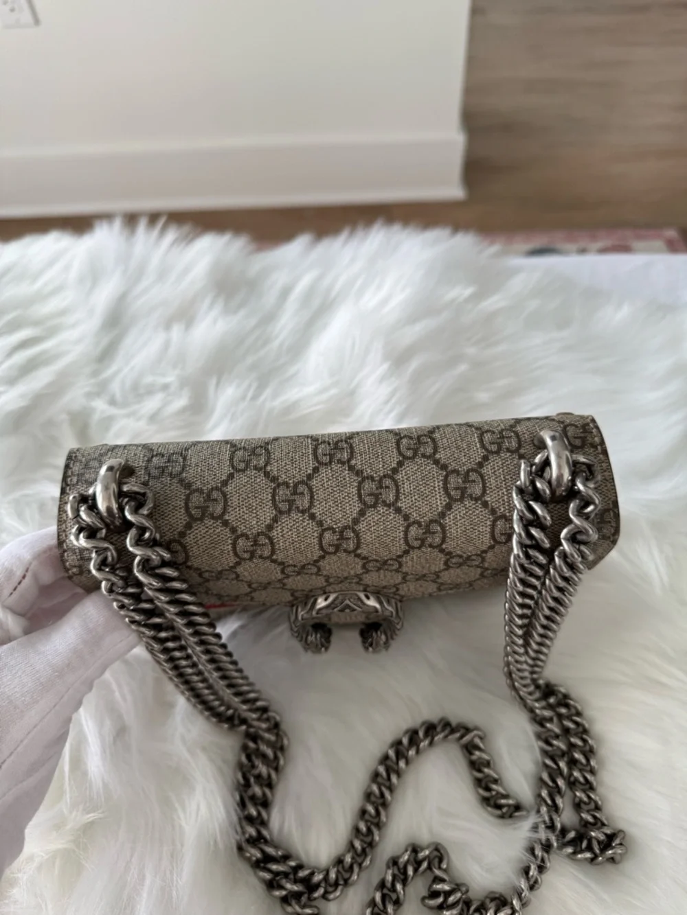 Gucci: GG Canvas and Red Suede Mini Dionysus Shoulder Bag AUTHENTIC - Picture 5 of 16